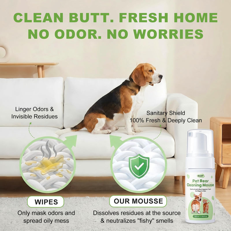 Pet Anal Gland Cleaner & Dog Butt Wash Mousse - No-Rinse Deodorizing Foam for Dogs & Cats - Deep Cleansing for Itchy Scooting, Fishy Odors & Sticky Mess