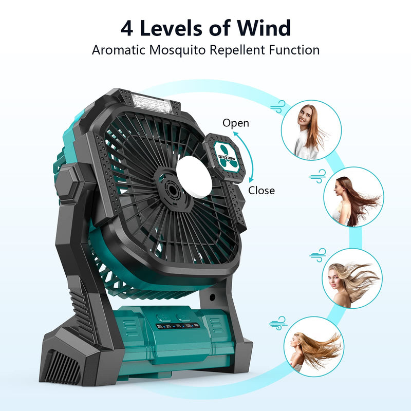 ONLYNEW Portable Fan Rechargeable, 20000mAh Cordless Battery Powered Fan with LED Lantern, USB C Battery Operated for Travel Bedroom Home Camping Tent Office Beach Desk Fishing Table Medium Green