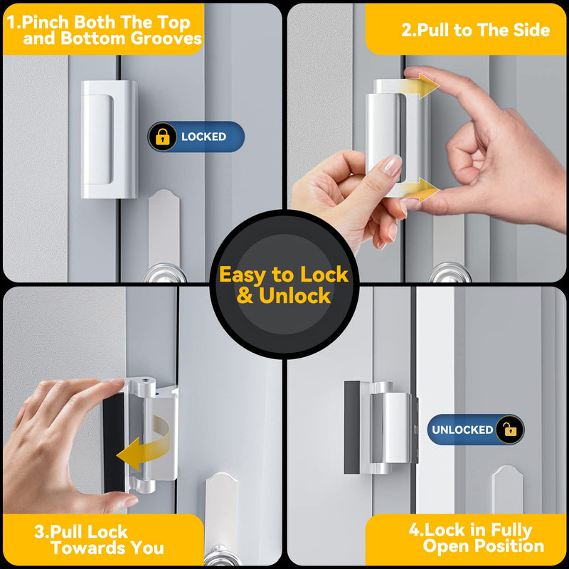 Rerishom 2 Pack Door Lock Withstand 800 lbs for Inward Swinging Door,Door Reinforcement Lock with 8 Screws to Prevent Unauthorized Entry, Child Proof Pin Tumbler for Extra Home Security and Privacy Silver