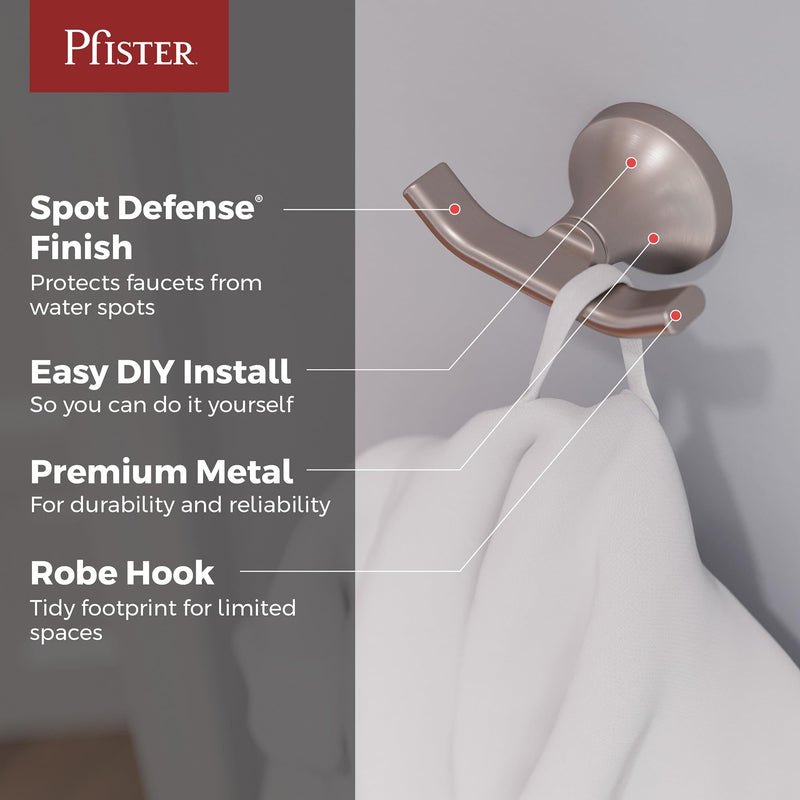 Pfister Vedra Towel Hook, Bathroom Towel & Robe Hook, Wall-Mounted, Screw-in, Spot Defense Brushed Nickel Finish, BRHVED0GS