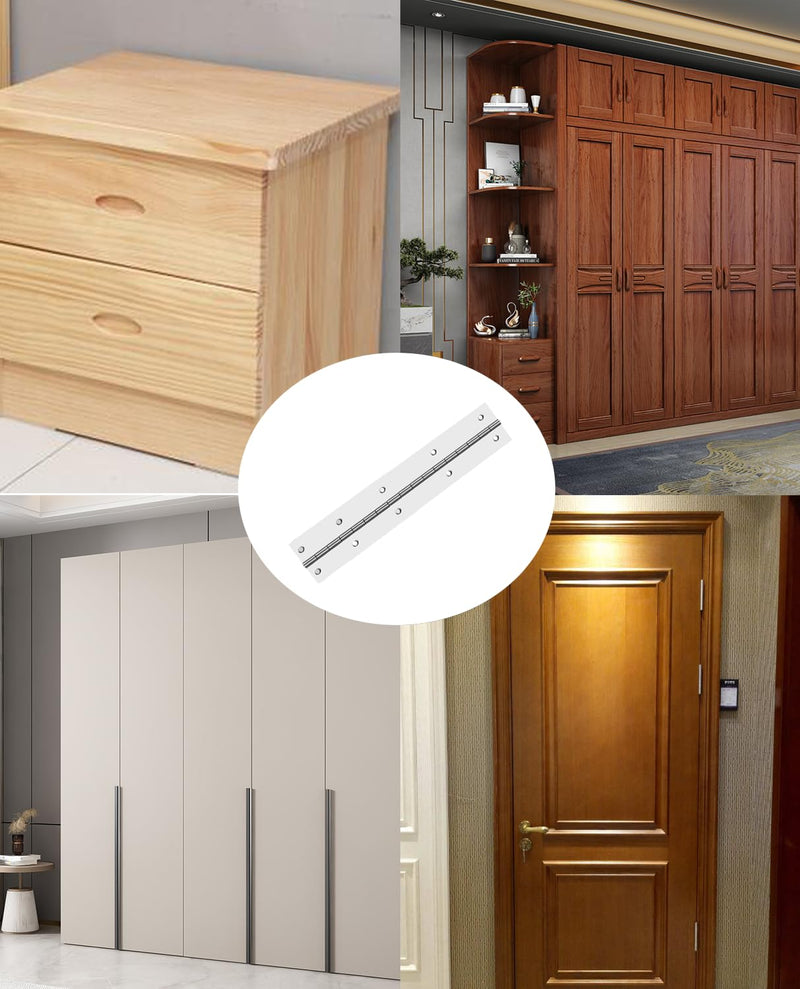 4PCS 8 Inch Piano Hinge Stainless Steel Continuous & Piano Hinge, 0.05" Thickness,1.2" Open Width, Ideal for Folding Cabinet Doors, Silvery Stainless Furniture Hinges Includes 32pcs Screws 8inch 3mm 4pcs