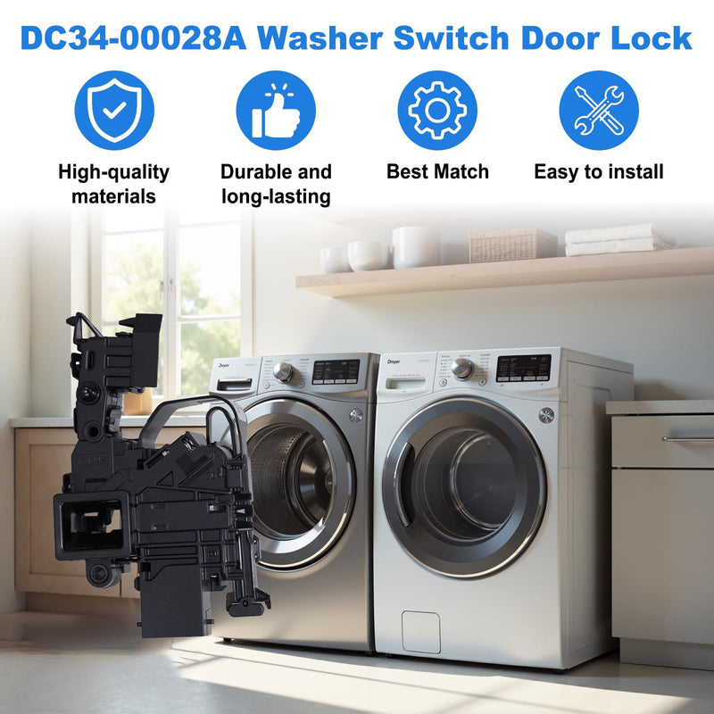 DC34-00028A Washer Switch Door Lock Compatible with Samsung Washing Machine Replaces EG-380917.1, T65888.1.D8, 4975290, AP6975226, PS12740237, EAP12740237