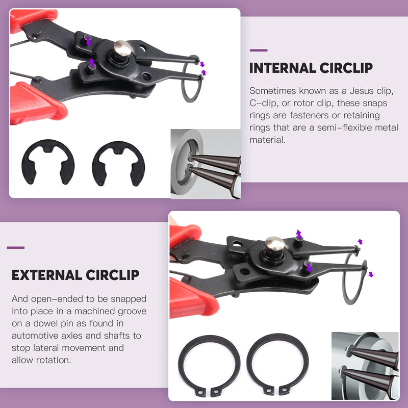 Swpeet 312Pcs 4 in 1 Snap Ring Pliers with Alloy Steel M4-M28mm C-clip External Retaining Rings Snap Rings and 1.5mm-10mm E-clips Retaining Rings Assortment Kit, Included Tweezer for Pin Clips Repair Snap Ring Plier Kit