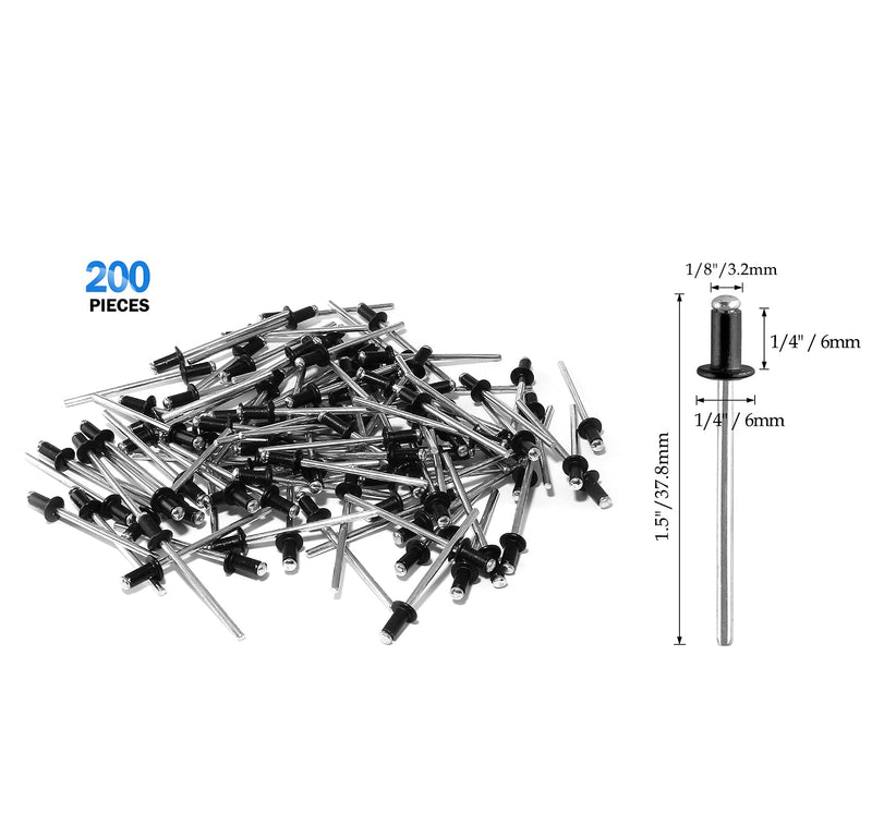 1/8" x 1/4" Aluminum Blind Rivets Assortment, Black Pop Rivets Metal Boat Rivet Tool Marine Rivets for Kayak - 100 Pcs 1/8" x 1/4"
