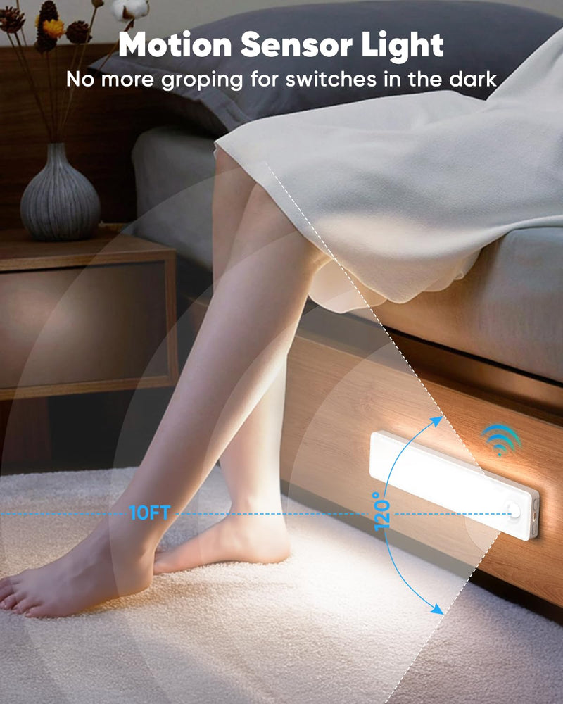 Under Cabinet Lighting, 2 Pack Motion Sensor Light Indoor, Rechargeable Closet Lights Battery Operated, LED Lights for Bedroom, Wireless Dimmable Cabinet Lights, Motion Sensor Step Night Light Bright Light 8 inch