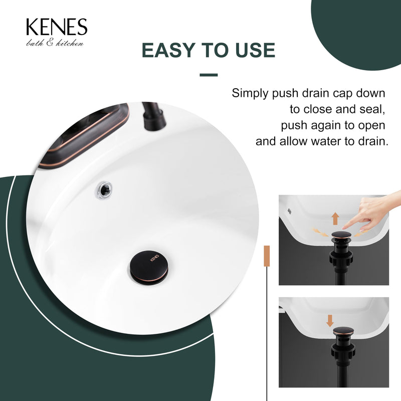 KENES Oil Rubbed Bronze Pop Up Sink Drain, Bathroom Vessel Lavatory Vanity Faucet Sink Drain Stopper, Sink Drain Assembly with Overflow Anti Clog Pop Up Drain Oil-rubbed Bronze