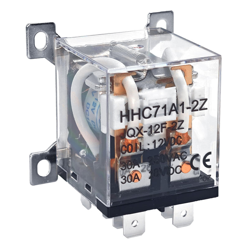 JQX-12F-2Z High Power Relay (Pack of 2) - 8 Pin DC 12V Coil Voltages 30A DPDT, 2NO+2NC, Flame-Retardant Housing, General Purpose