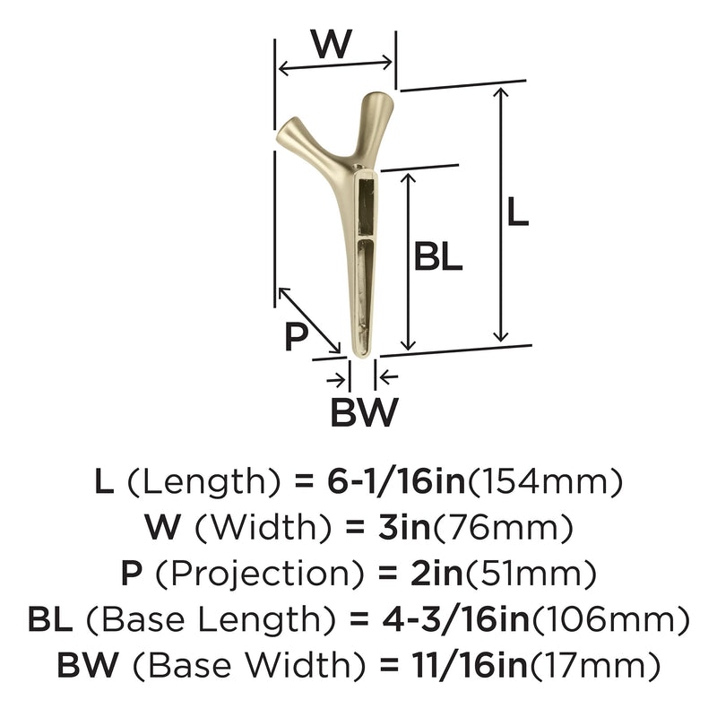 Amerock HBX37017BBZ | Kodiak Double Prong Decorative Wall Hook | Golden Champagne Hook for Coats, Hats, Backpacks, Bags | Hooks for Bathroom, Bedroom, Closet, Entryway, Laundry Room, Office