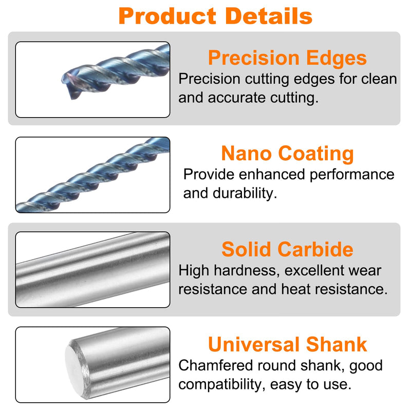 HARFINGTON 3pcs Spiral Router Bit 1/16" Cut Dia 1/4" Shank Up Cut Blue Nano Coated Solid Carbide 3 Flutes CNC End Mill Milling Bits for Wood Plastic Soft Metal (1/2" Cut Length 2" Long) 1/16" x 1/2" x 1/4" x 2"