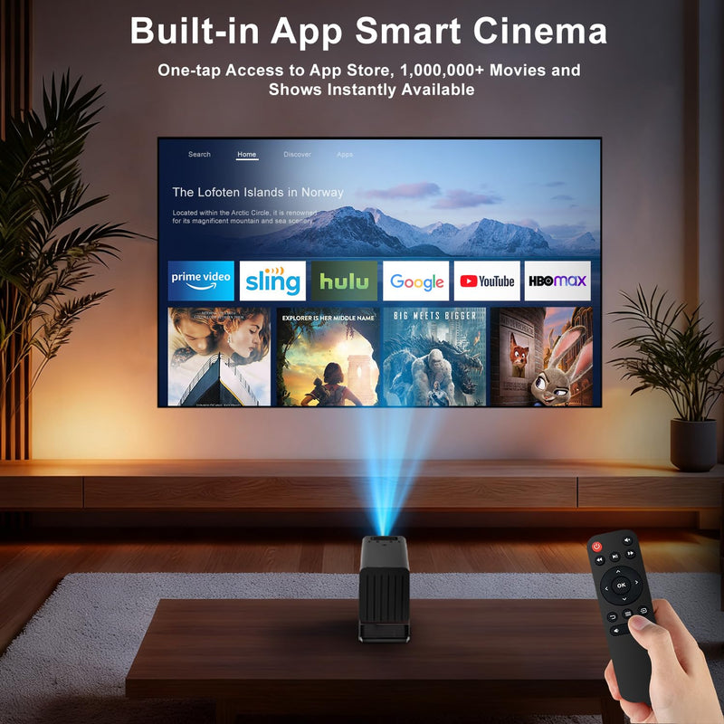 Mini Projector with WiFi and Bluetooth,Support Movie Projector 1080P HD,Auto Keystone Correction,135° Rotatable,Portable Projector Compatible with Smartphone, TV Stick, Laptop, HDMI, USB Black