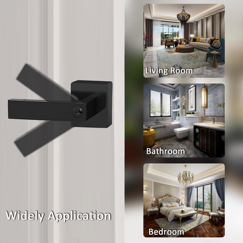 Matte Black Door Handle Heavy Duty, Keyed Alike Entry Door Lever, Door Knobs with Lock and Key, Square Door Lever for Bedroom, Bathroom and Front Door 1 Pack Matte Black