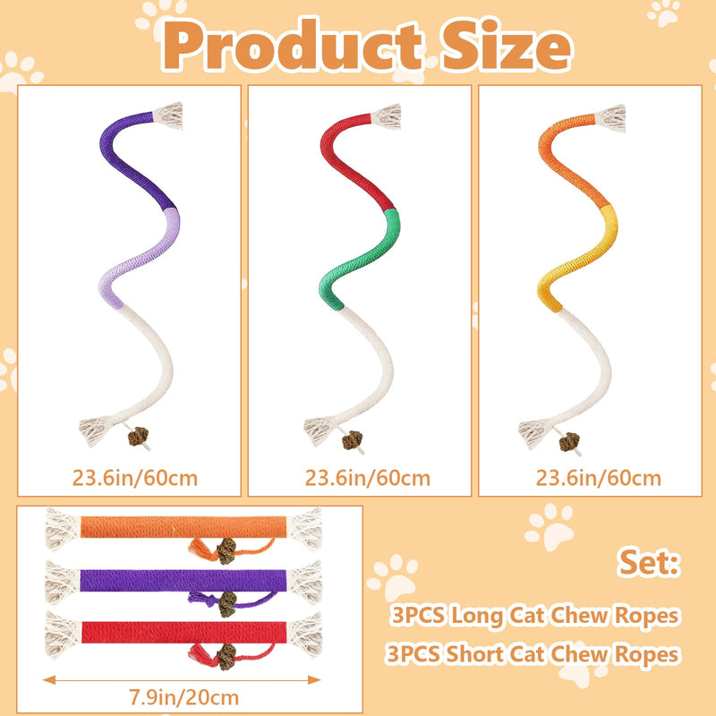 23.6In Cat Chew Ropes Toy - 6 Pack Silvervine Interactive Nip Kicker Toy Catnip Kicker Interactive Kitten Teething to Redirect Chewing for Indoor Cats to Promote Oral,Dental Health