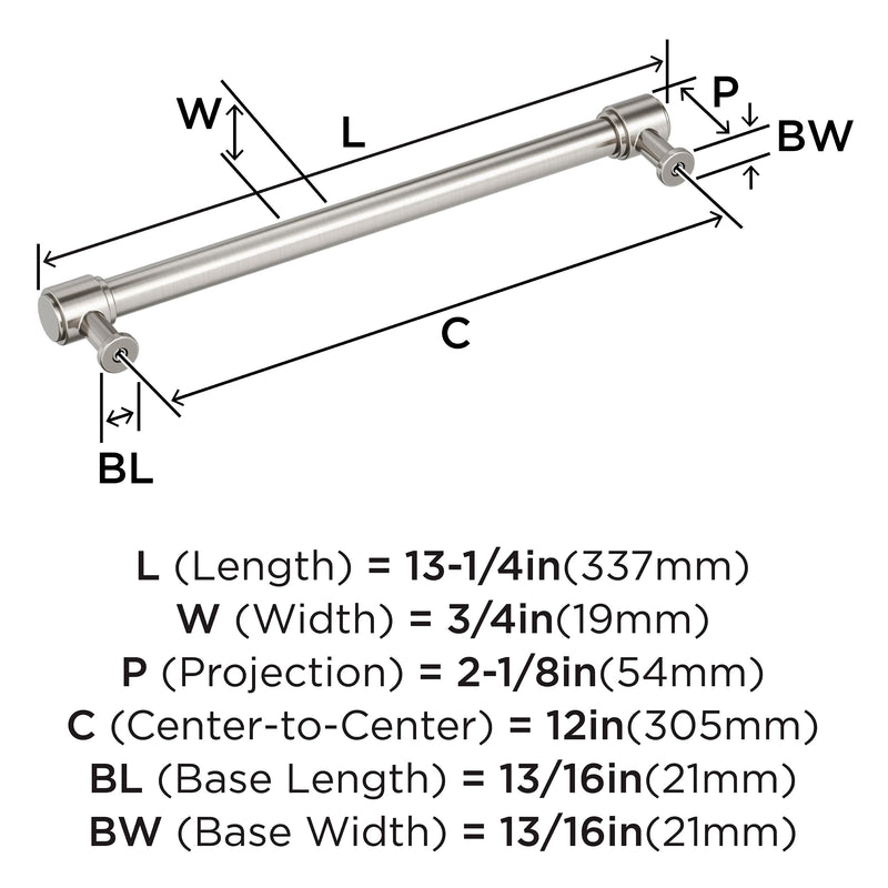 Amerock 12" Faircrest Satin Nickel Appliance Pull 12 Inch (305 mm) Center-to-Center