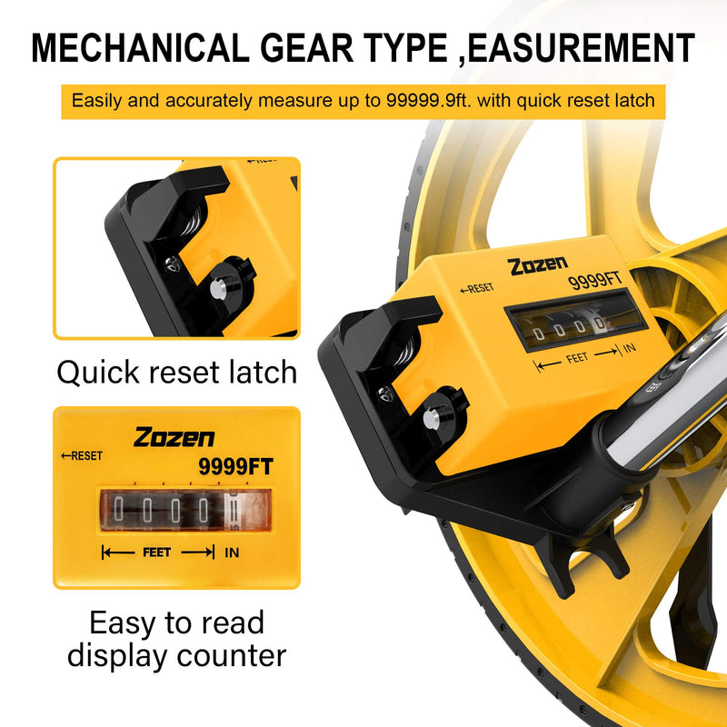 Zozen Distance Measuring Wheel in Feet and Inches, Collapsible Measure Wheel - Imperial Industrial with Big Kickstand to Keep Stand, Include Backpack and Tape Ruler, Adapt to Various Roads.