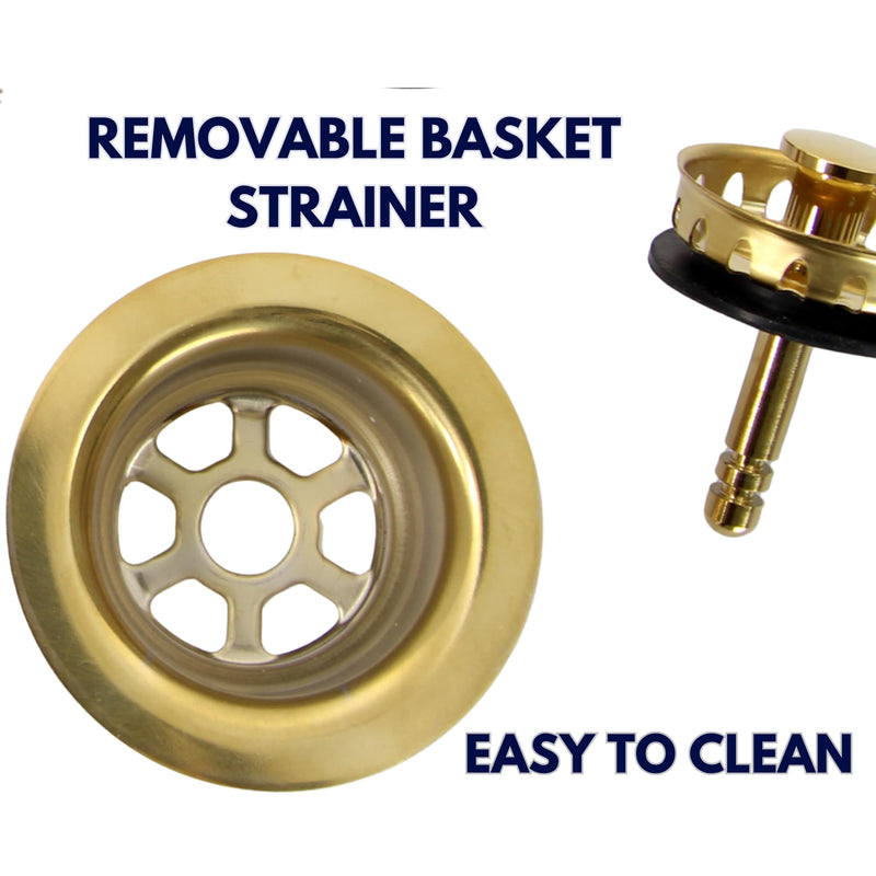Nantucket Sinks NS-403PB Junior Duo Basket Strainer Drain for Bar Sink, Polished Brass