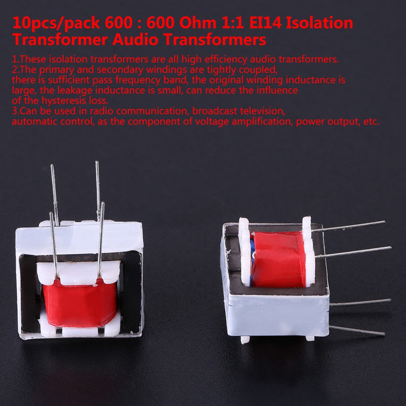 10 Pcs/Pack 600 : 600 Ohm 1:1 EI14 Isolation Transformer Audio Transformers