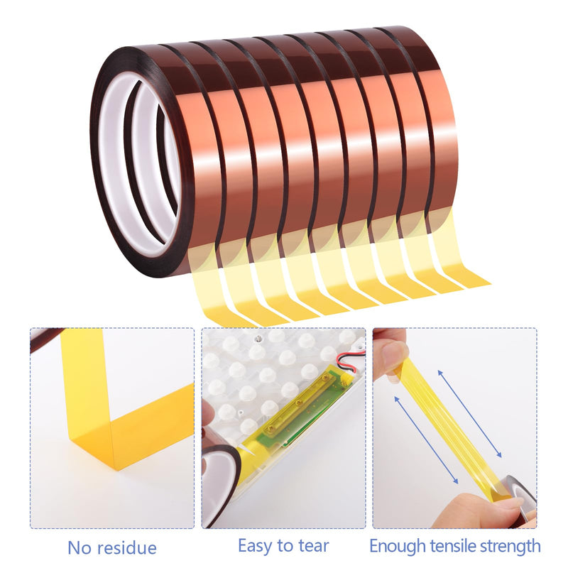9 Rolls 10mm×30m (98Ft) Sublimation Tape Heat Tape Transfer Tape High Temperature Heat Resistant Tape, Heat Tape for Sublimation Heat Press Electronic Soldering Masking, No Residue 9