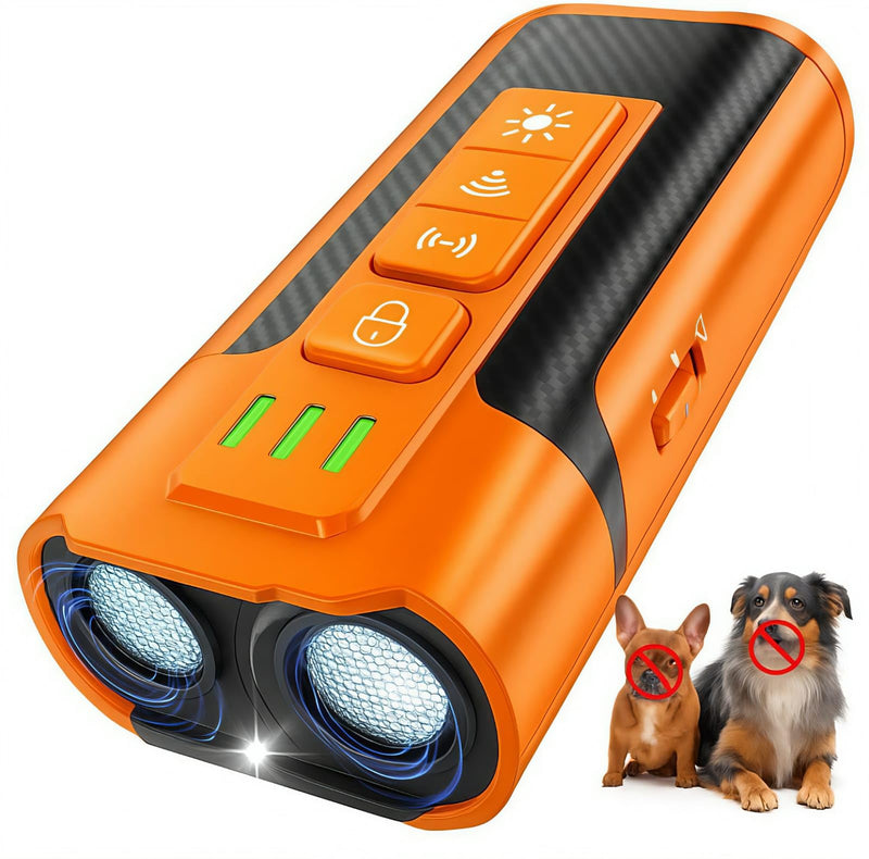 ISK Dog Bark Deterrent Device - Ultrasonic Anti Barking Device for Dogs, 50ft Range Rechargeable No Barking Device, Safe Training Tool for Dogs & Humans, Portable Indoor Outdoor Use - Orange