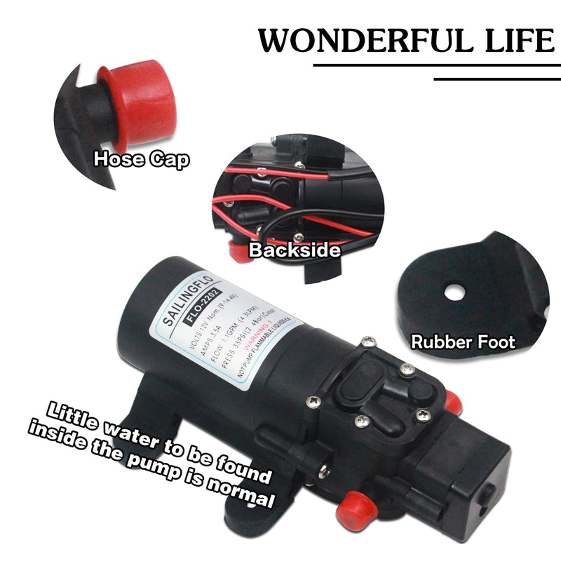 12v Water Pressure Diaphragm Pump 4.3 L/min 1.1 GPM 35 PSI - Caravan RV Marine Boat by SAILFLO