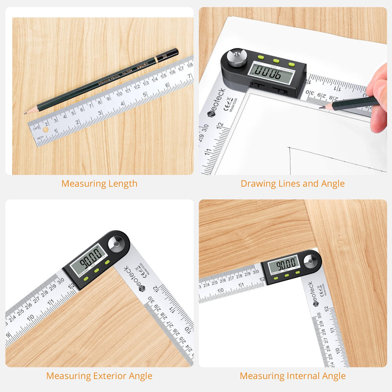 Neoteck 12 inch/30cm Stainless Steel Digital Angle Finder Protractor Ruler with Data Holding Function for Woodworking Construction Repairing