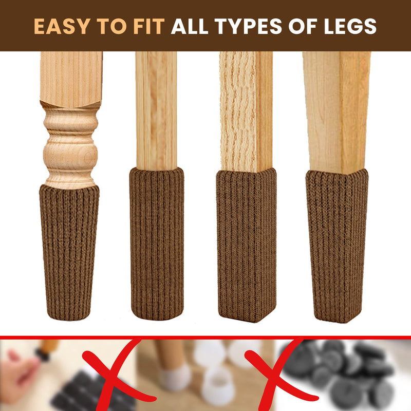 48 Pcs Brown Premium Chair Leg Socks Protectors for Hardwood Floors - Not Falling Off - Easy to Put On - Fits Round and Square Legs - High Elastic Bar Stool Leg Covers - Furniture Pads for All Shapes