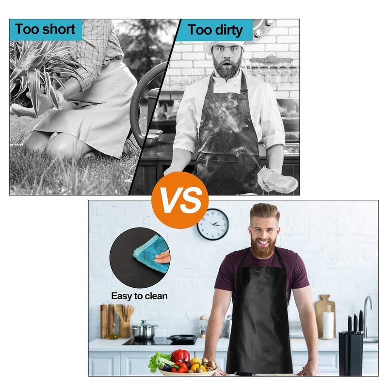 2 Pack Waterproof Rubber Vinyl Apron 40 Inch Chef Aprons for Men Heavy Duty Chemical Work Apron Extra Long Grilling Aprons with Adjustable Bib Apron for Dishwashing Lab Butcher Cooking Kitchen Black 2 Pack