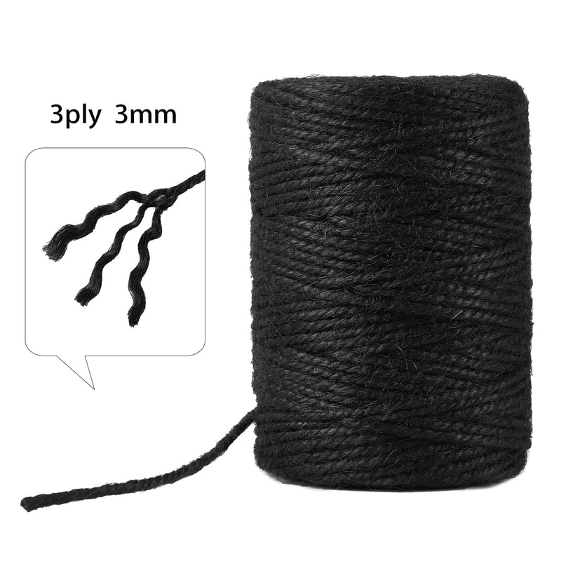 328 Feet 3mm Thick Black Natural Jute Twine, Garden Twine Heavy Duty Industrial Packing Materials String Wrapping, Arts, and Crafts, Halloween Wrapping, Gardening Applications 3mm-328ft