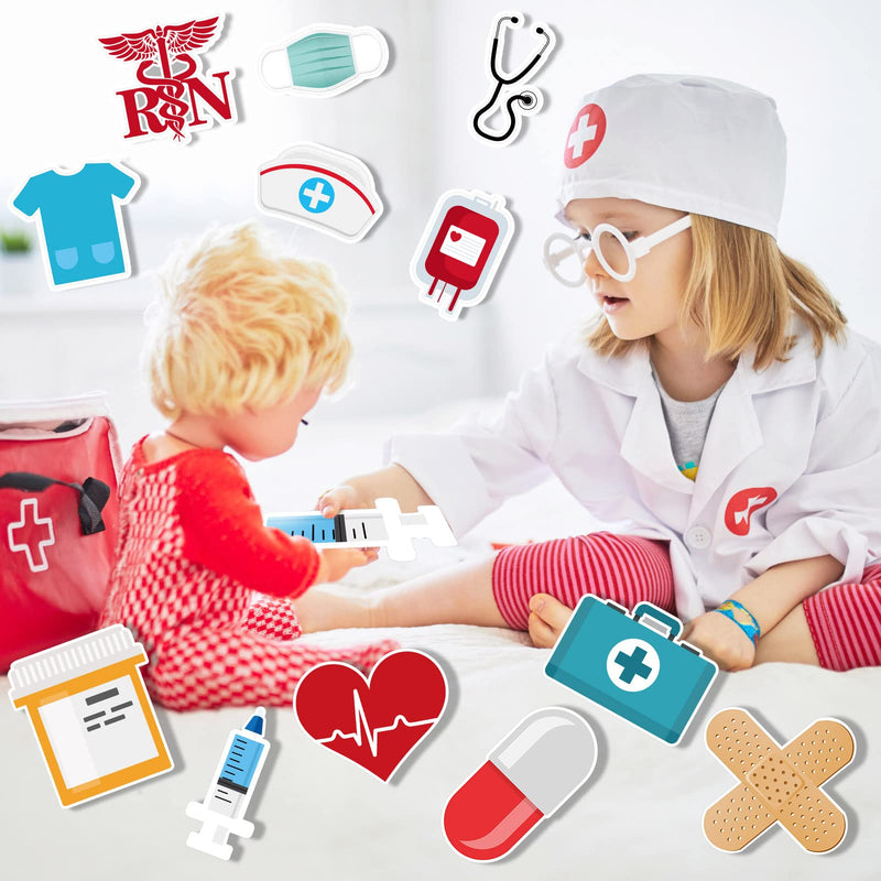 24 Pieces Nurse Party Decoration Nurses Graduation Supplies Decoration Doctors Theme Cutouts Funny Nurse Cut Outs with 60 Pcs Glue Point Nurse Cap Stethoscope Heart Cutouts for Hospital School