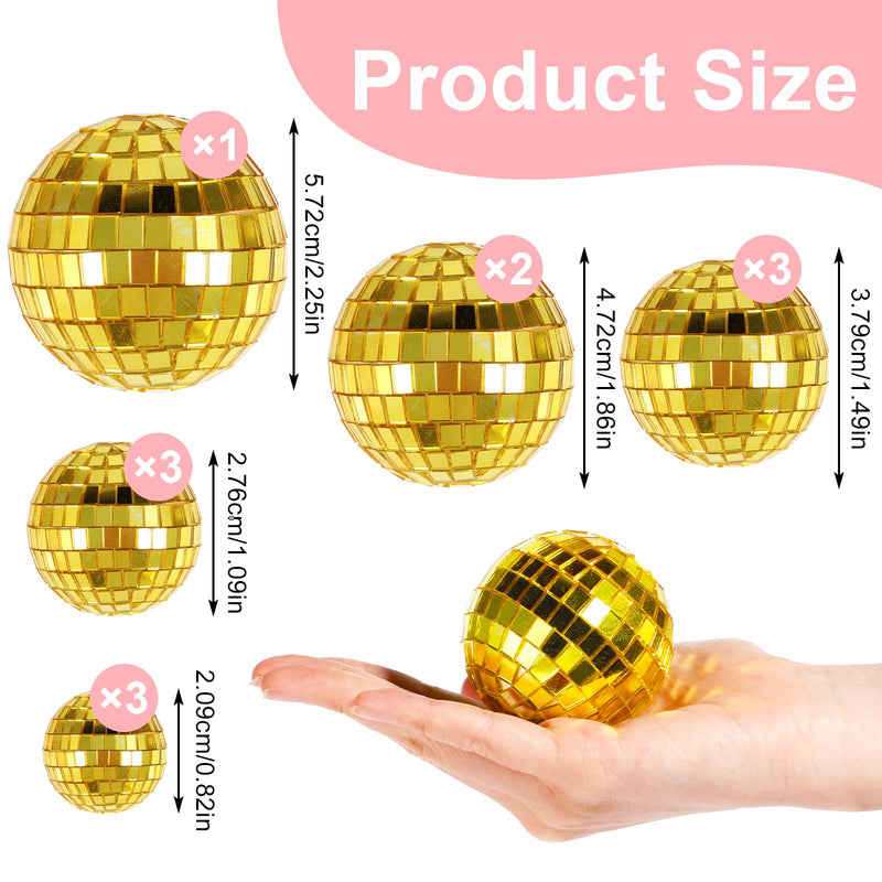 12 Pcs Disco Ball Cake Toppers, 5 Sizes Disco Ball Birthday Party Decorations Small Disco Ball Table Centerpiece Decor for 70s Disco Themed Dance Party Supplies Last Disco Party Gold