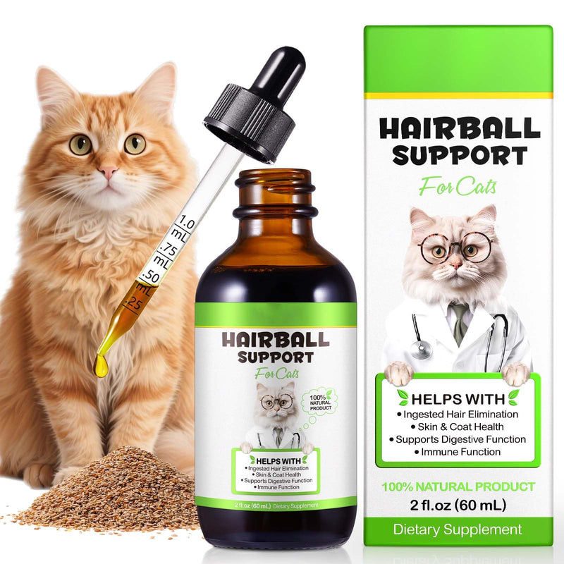 Cat Hairball Remedy Drops, Hairball Treatment for Cats, Supports Skin & Coat, Digestion, Cat Furball Treatment, Helps Eliminate and Prevent Hairballs for Indoor Cats and Kittens, 2 fl oz