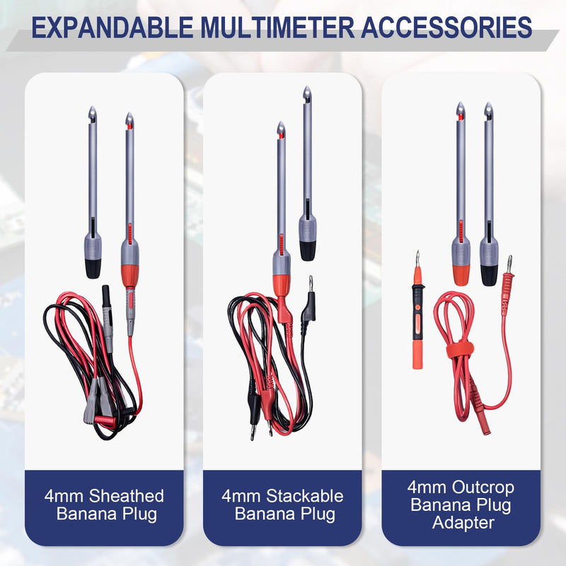 Wire Piercing Probe‌ Test Leads Set with 2mm/4mm Banana Plugs - Insulation ‌Piercing Probes‌ Clips for Safe Multimeter Testing on Automotive Electrical Circuits, Wires, and Terminals （4mm Long-Short） 4mm Long- Short 4PCS