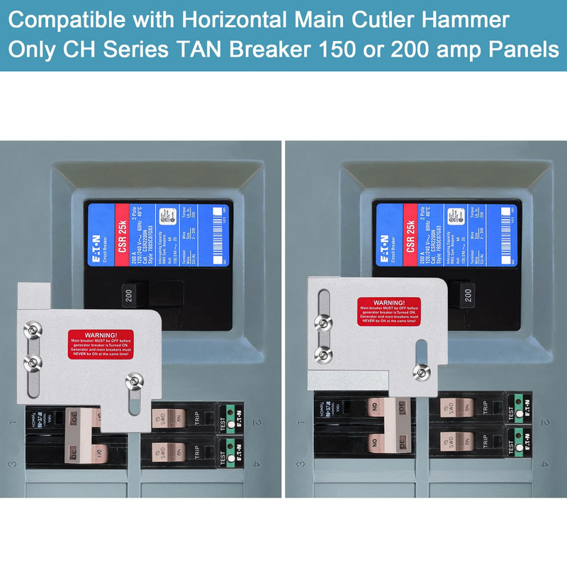 Generator Interlock Kit Compatible with Eaton Cutler Hammer Only CH SERIES TAN Breaker 150 and 200 amp Panels,Generator Horizontal Electrical Interlock Kit,1 1/2 in Spacing Between Main Branch Breaker