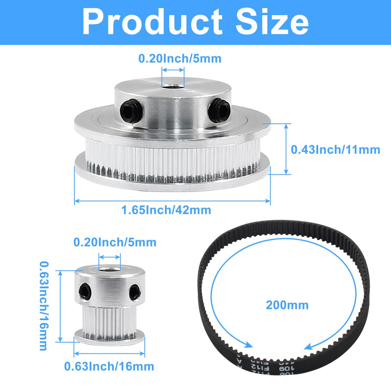 2Pcs Set GT2 Synchronous Wheel 20&60 Teeth 5mm Bore Aluminum Timing Pulley with 2Pcs Length 200mm Width 6mm Belt 20-60T-5B-6 1