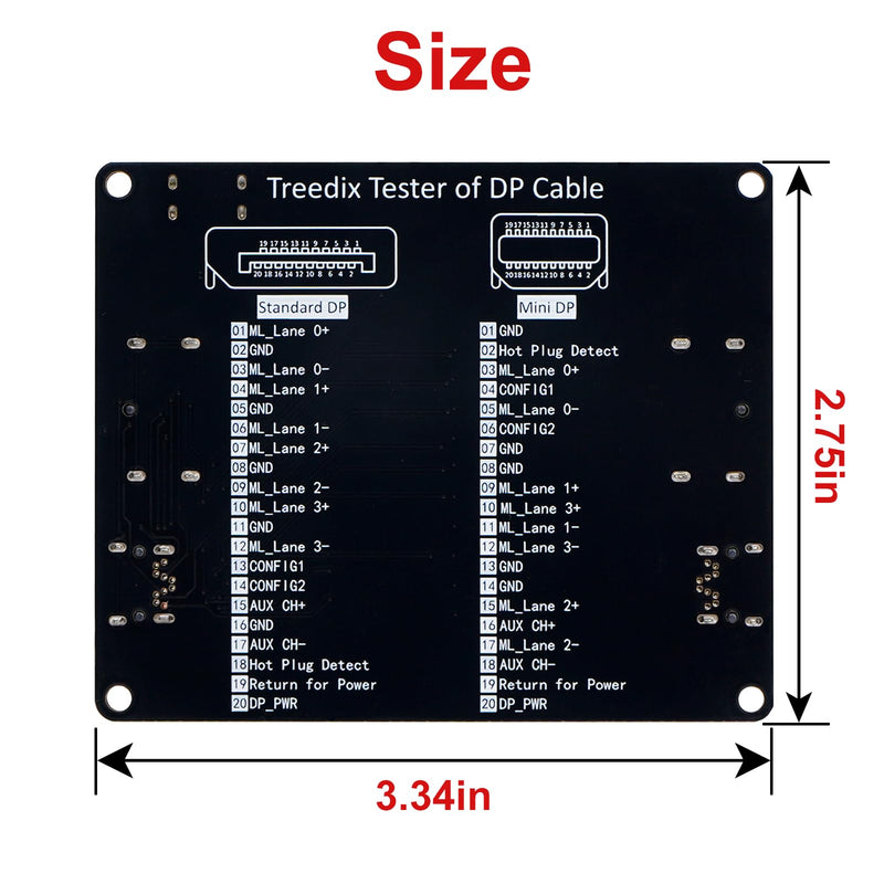 Treedix DisplayPort Cable Tester for Standard DisplayPort Cable and Mini DisplayPort Cable, 20 LED Light Status Indictor to Check Disorder Short Open for DP1.0, 1.1, 1.2,1.2a，1.3, 1.4, 2.0, 2.1