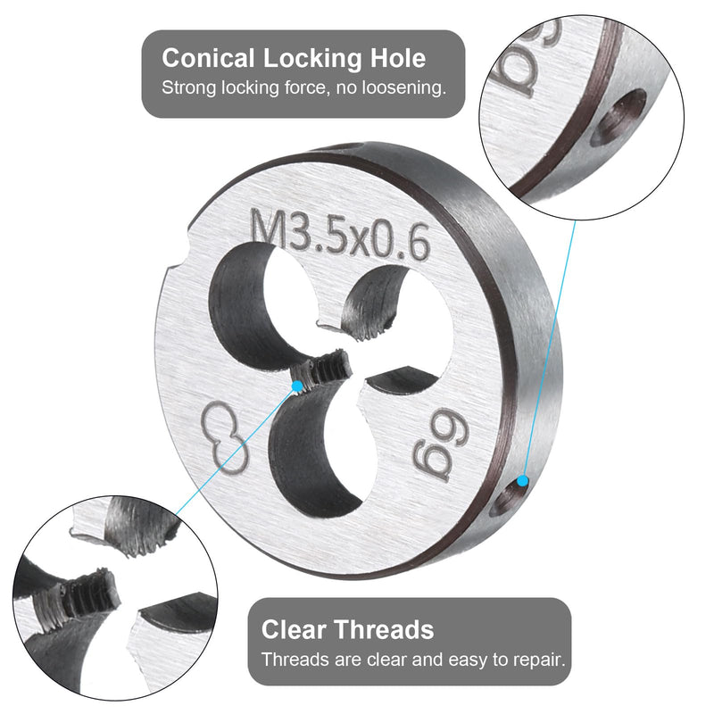 uxcell 2pcs Round Threading Die M3.5 x 0.6 Metric Thread Right Hand Screw Cutting Fixed Dies, Alloy Tool Steel Tapping Repair Tool