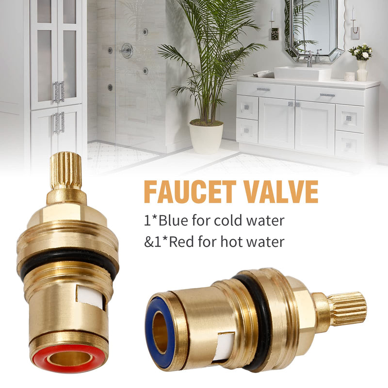 Ceramic Stem G1/2" BSP Thread 20-Tooth Spline Ceramic Disc Cartridge Hot and Cold Stem for Standard Faucets Bathroom Kitchen, Lead Free