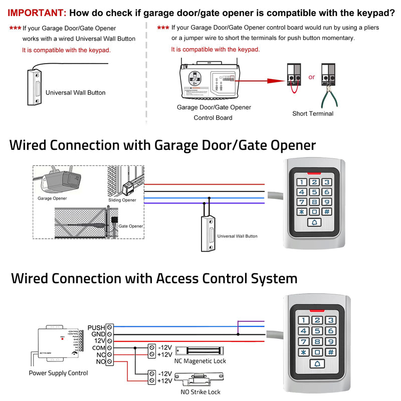 Access Control Keypad, Universal 12V 24VDC All Metal Case Digital Password PIN Code ID Keyfob Wired Door Keypad, IP68 Weatherproof, Backlight for Garage Door, Gate Opener and Access Control System K10ID