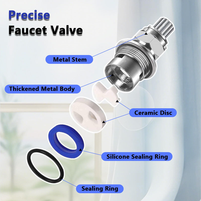 2 Pack Ceramic Disc Cartridge Replacement for 910-9000, Fits 2-Handle Kitchen & Bathroom Faucets Hot & Cold Ceramic Valve, 12-Point Broach