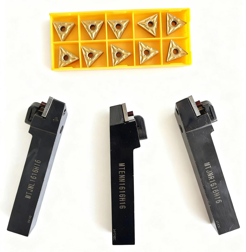 3pcs 5/8" 16mm Indexable Carbide Lathe Turning Tool Holder Set MTJNR1616H16+ MTJNL1616H16+MTENN1616H16 with 10pcs TNMG160404/TNMG331 Carbide Turning Insert