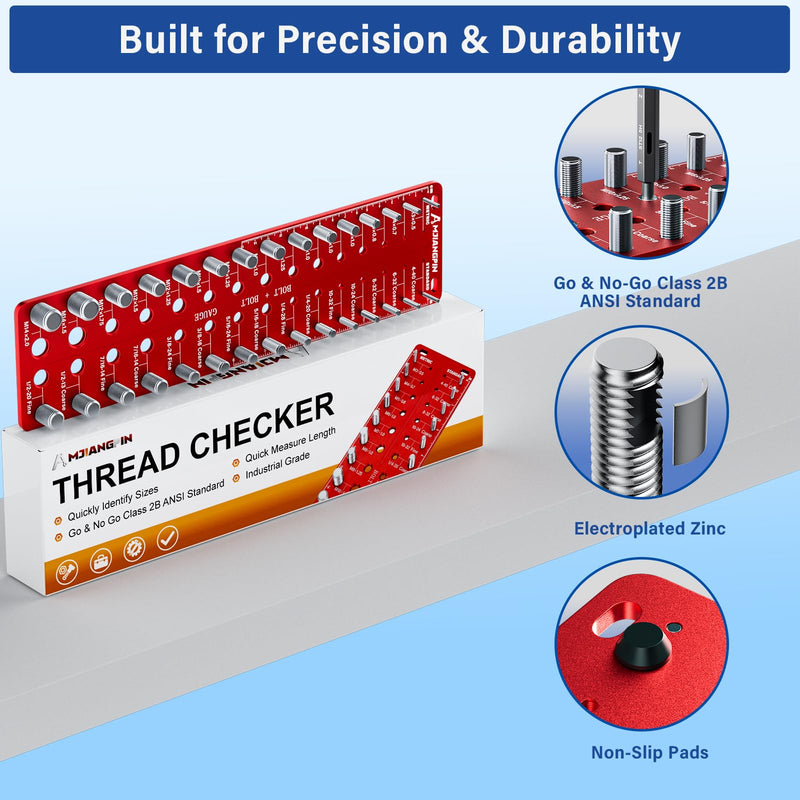 Thread Checker, 30 Nut & Bolt Thread Size Checker 15 Standard &15 Metric, Wall-Mounted Stainless Steel Thread Gauge Checker with Inch & Metric, Bolt Size Finder