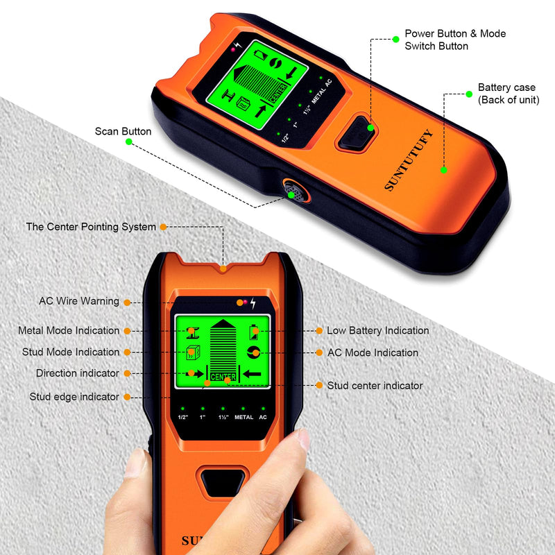 Stud Finder Wall Scanner - 5 in 1 Electronic Stud Detector with Upgraded Smart Sensor, Audio Alarm and HD LCD Display for the Center and Edge of Wood, AC Wire, Metal and Studs Detection(Gamboge) Gamboge