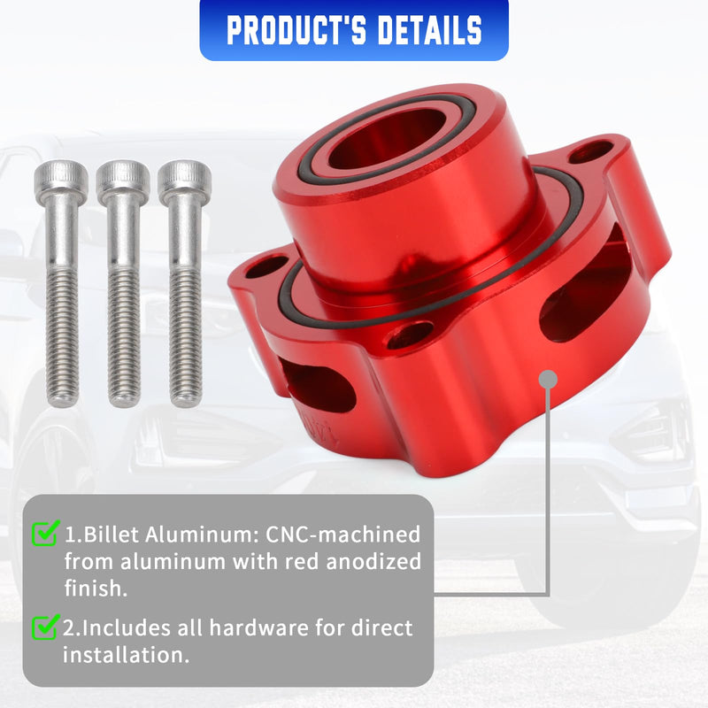 Blow Off Valve Adapter BOV Adapter Compatible with Ford Fiesta/Mustang/Fusion/Edge/Escape/Transit/Bronco 1.5 1.6 2.0 2.3 2.7L More Models, Fit for EcoBoost Turbo - CNC Billet Aluminum Red
