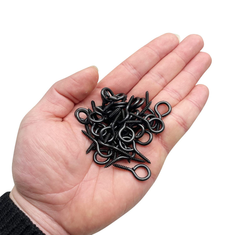 WANBAO 1 Inch Small Screw Eyes Metal Screw Hooks 100 Pcs Ring Screws Fasteners Hardware Tools Black