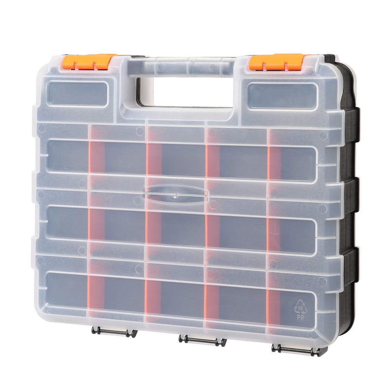 Mayouko Double Side Tools Organizer, Customizable Removable Plastic Dividers, Hardware Box Storage, Excellent for Screws,Nuts,Small Parts, 34-Compartment, Black/Orange,12.6"L x 10.6"W x 3.2"H 34 Compartments Orange