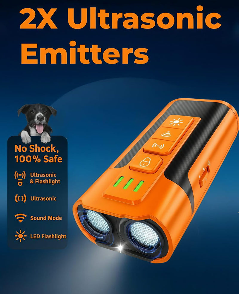 ISK Dog Bark Deterrent Device - Ultrasonic Anti Barking Device for Dogs, 50ft Range Rechargeable No Barking Device, Safe Training Tool for Dogs & Humans, Portable Indoor Outdoor Use - Orange