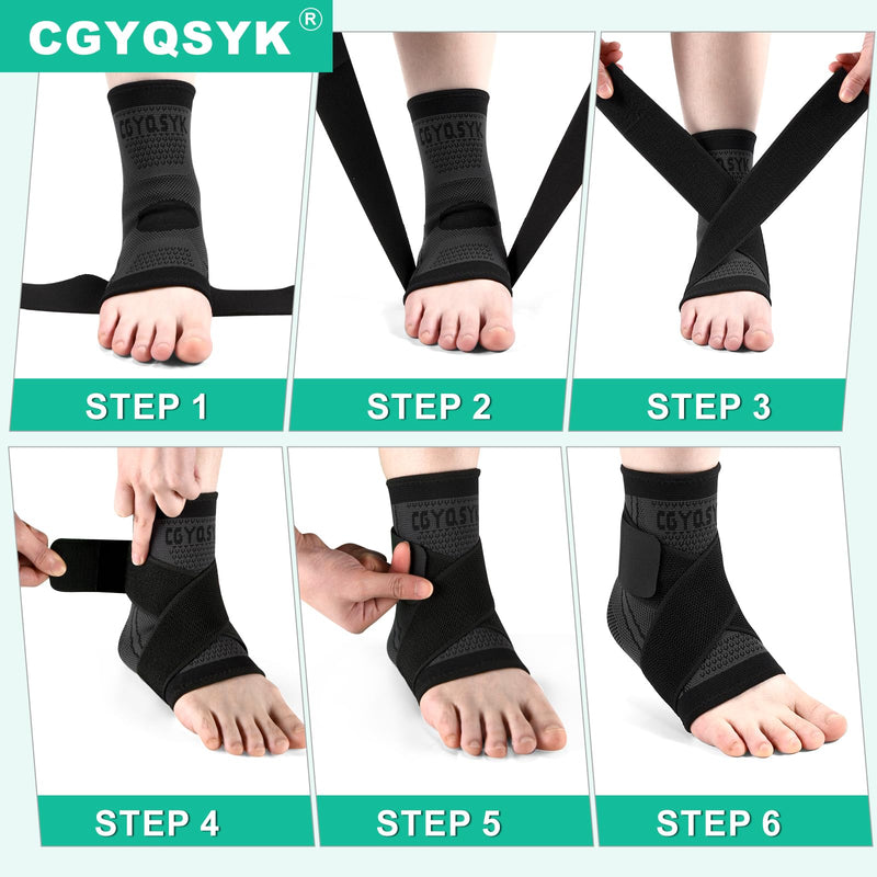 Ankle Brace, Ankle Support for Women & Men, Ankle Compression Sleeve Ankle Wrap w/Ankle Strap for Relief Sprained Ankle, Fasciitis, Achilles Tendon, Injured Foot, Recovery, Sport, Running (Large, Black, 1) Large