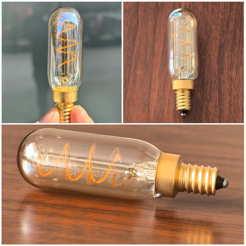T6/T25 LED Edison Candelabra Bulb, E12 Base, Dimmable, 40W Equivalent (4W), 2200K Warm White, Spiral Filament, Amber Glass - Ideal for Chandelier, Ceiling Fan - 6 Pack