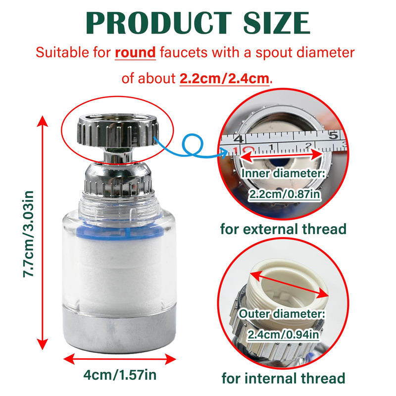 2-Pcs Sink Water Faucet Filter,360 Degree Rotating Faucet Filter Water Filter Purifier for Kitchen,Bathroom Sink,Removes Sediment and Large Impurities,with 6 Filter Cartridges 2 faucet filter with 6 cartridges