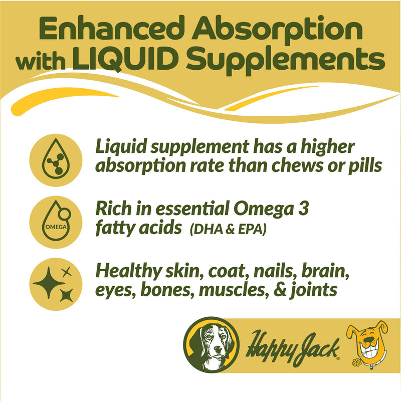 Happy Jack Cod Liver Fish Oil for Dogs Skin and Coat Supplement, Brain, Eyes, Bones, Hip, Joint, Heart & Immune System Health, Energy Booster (16 oz), Omega 3 with EPA & DHA, Vitamin A & D - PawsPlanet Australia