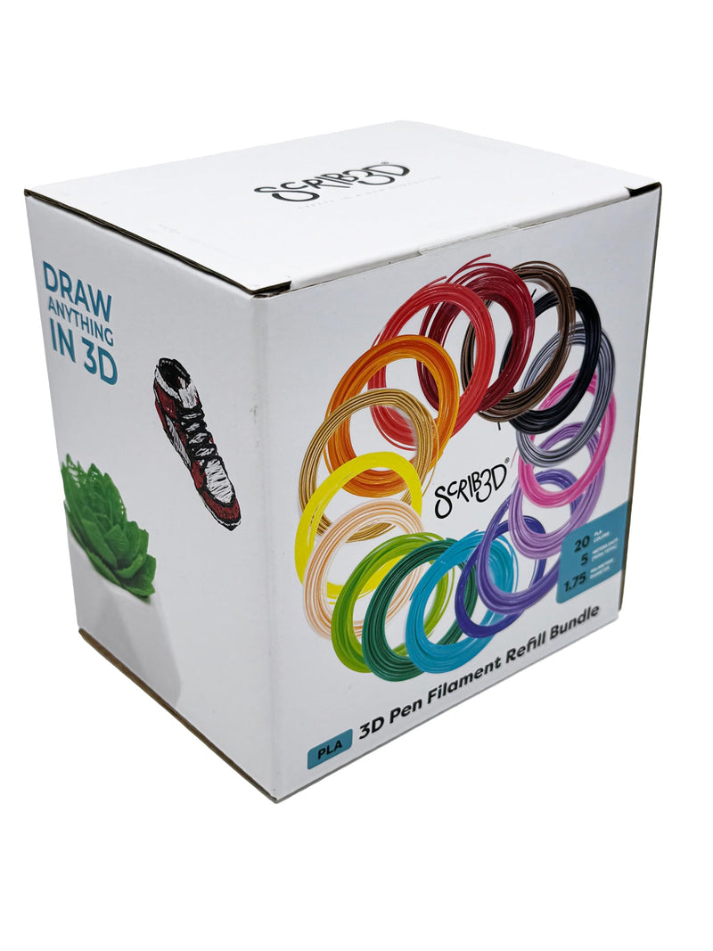 SCRIB3D Pen Filament Refills, 20 Colors, 16 Feet Per Color, 1.75mm PLA, Works with SCRIB3D, PIKA3D, MYNT3D and Most Other 3D Printing pens PLA Filament - 20 Colors